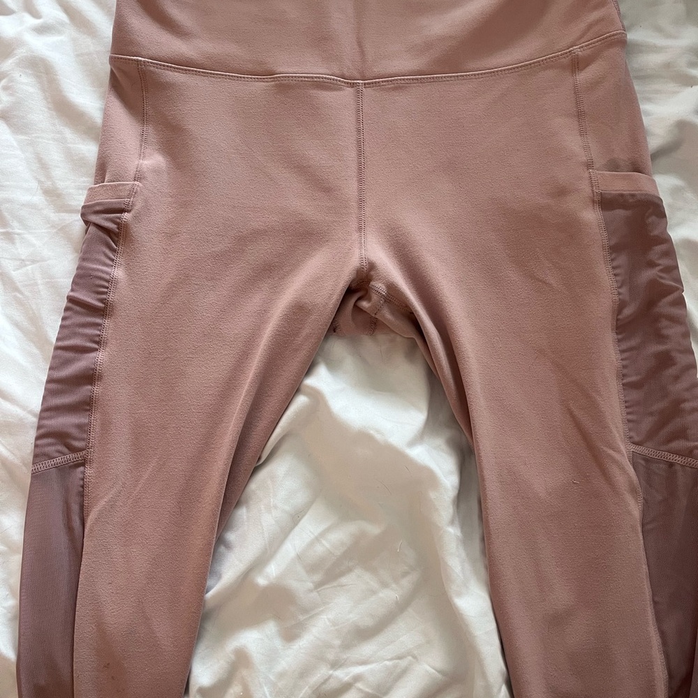 Fabletics Pink High Waist Yoga Leggings with Ruched Side Panels